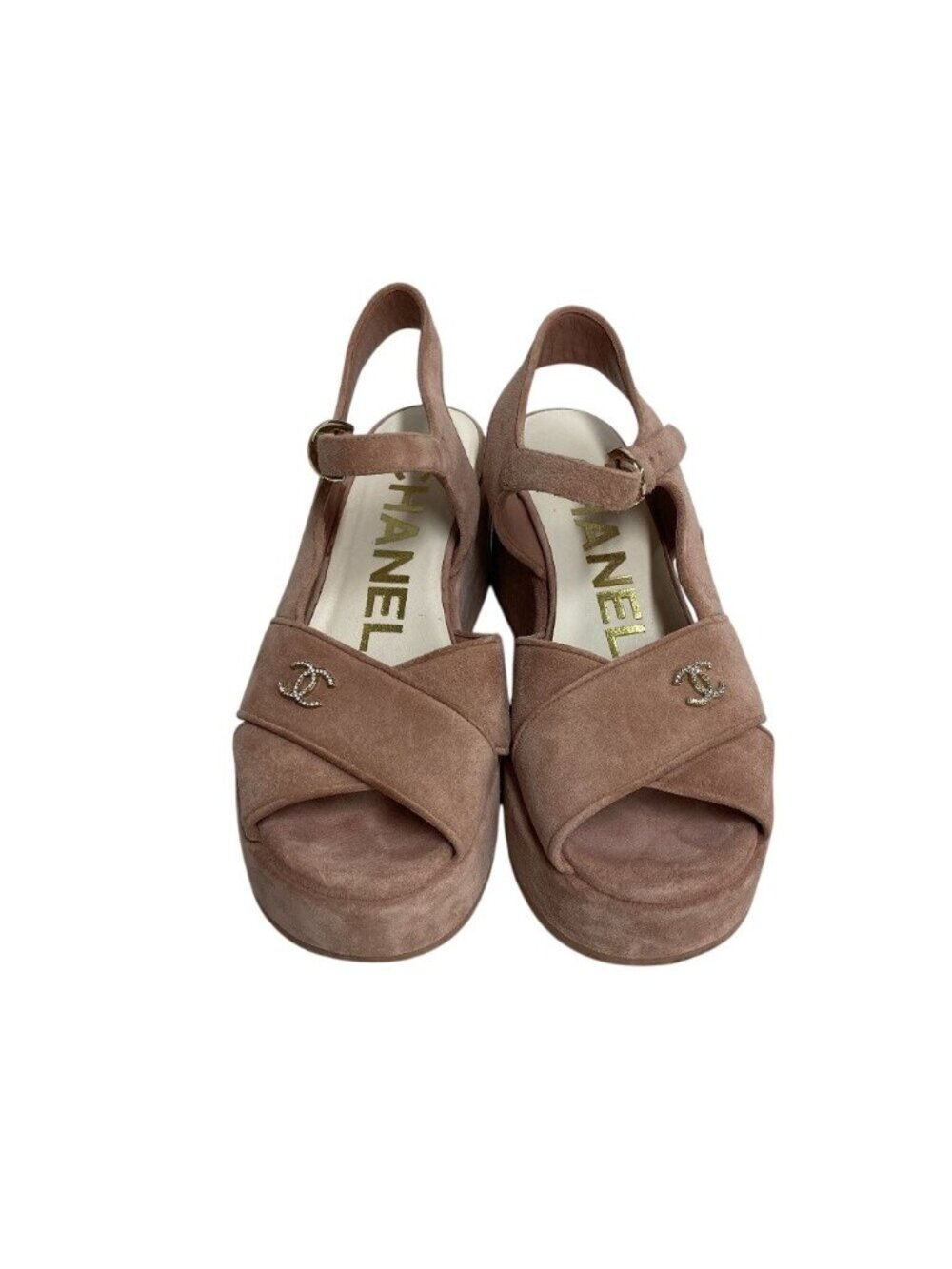 Chanel Wedge Sole CC Logo Rhinestone Sandals
